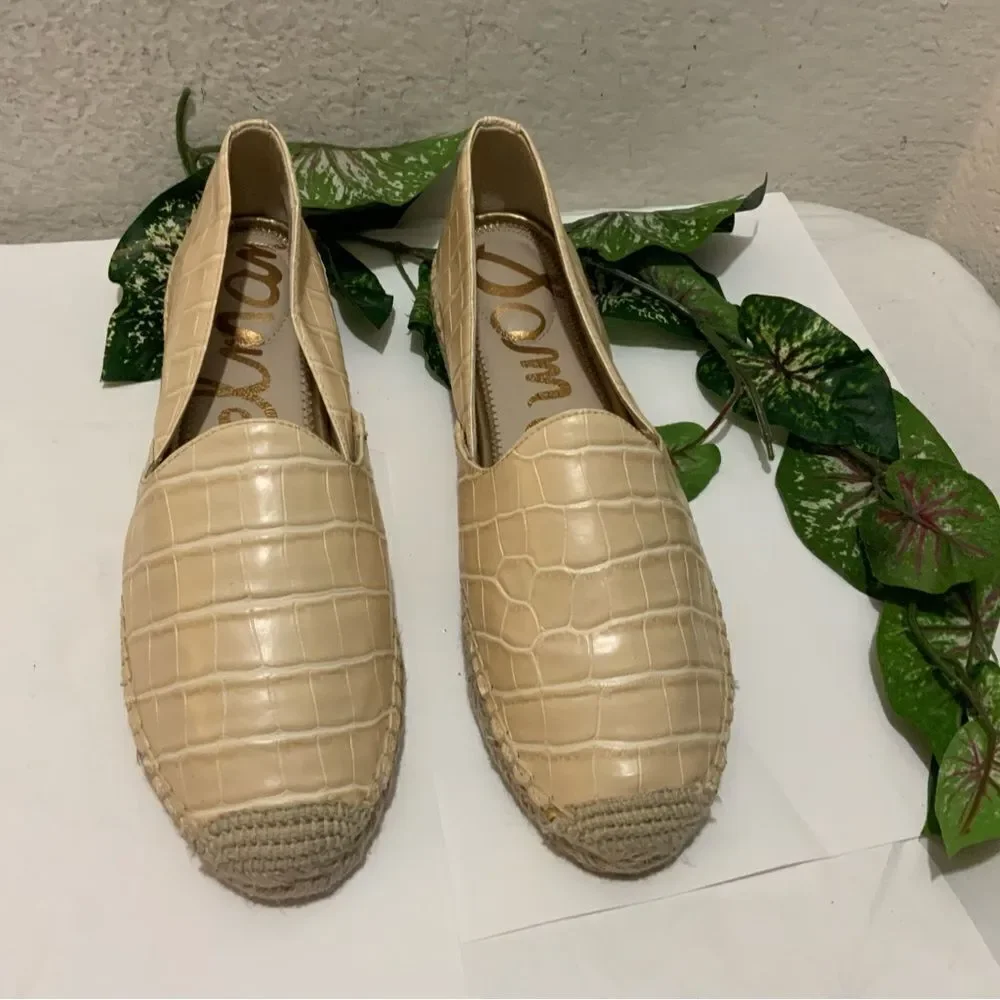 Sam Edelman Leather Slip-On FLAT Espadrilles Kesia Eggshell LEATHER SIZE 10.5